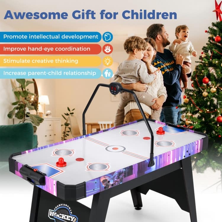 White MDF Air Hockey Table with LED Scoreboard and Fast Motor - 56" x 27" x 32" (L x W x H)