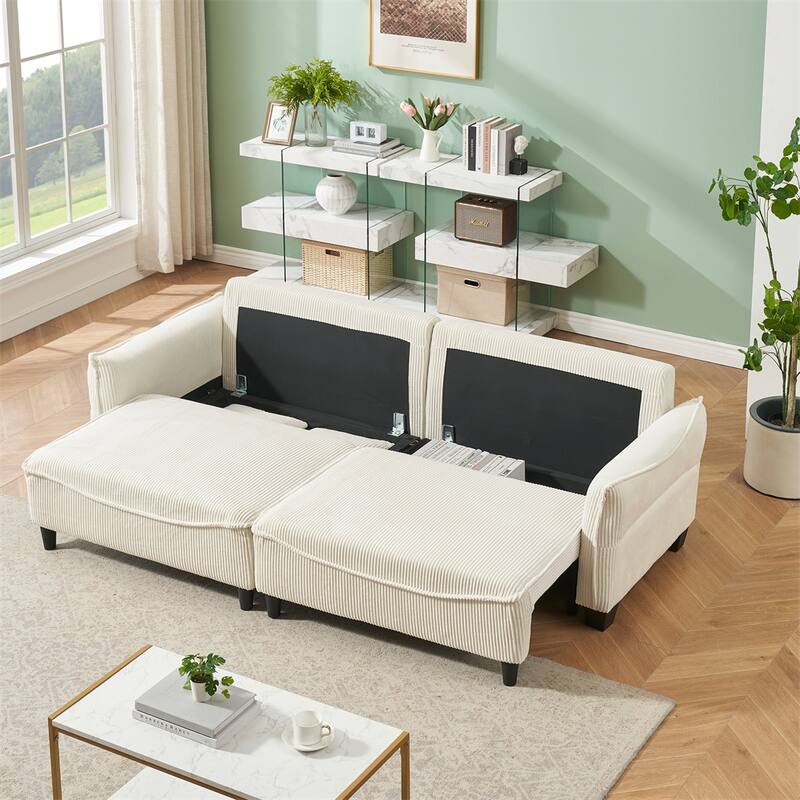 Corduroy Fabric Sofa with 2 Pillows and Legs