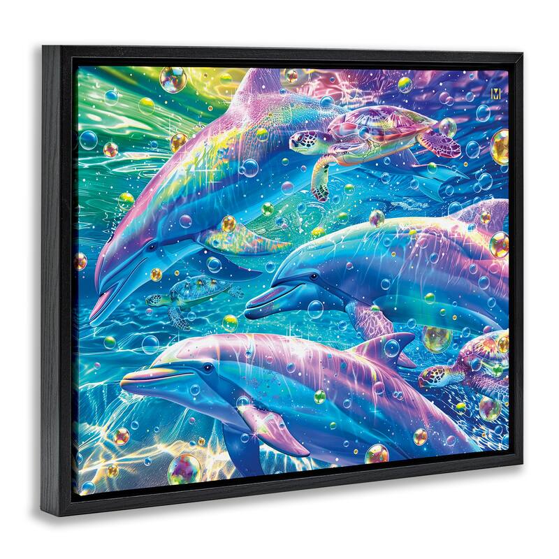 Stupell Chromatic Dolphins Trio Framed Floater Canvas Wall Art Design By Michael Ward