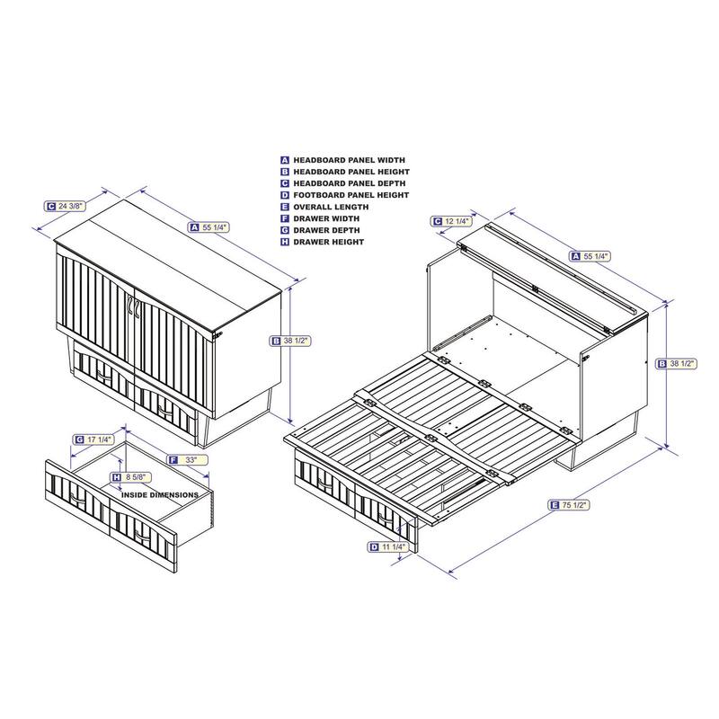 Murphy Bed Chest - Storage Drawer & USB Charger - Space Saving Furniture