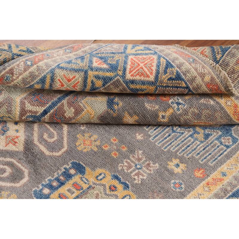 Gray Geometric Kazak Oriental Area Rug Handmade Bedroom Wool Carpet - 4'0"x 5'10"