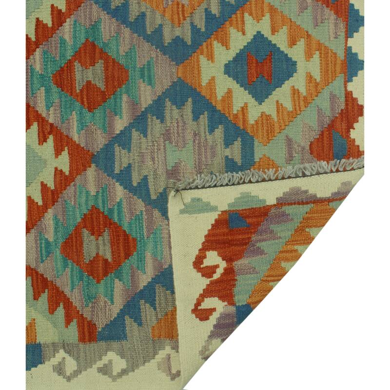 Hand-Woven Sangat Kilim Aqela Ivory/Rust Runner - 2'6" x 6'4"