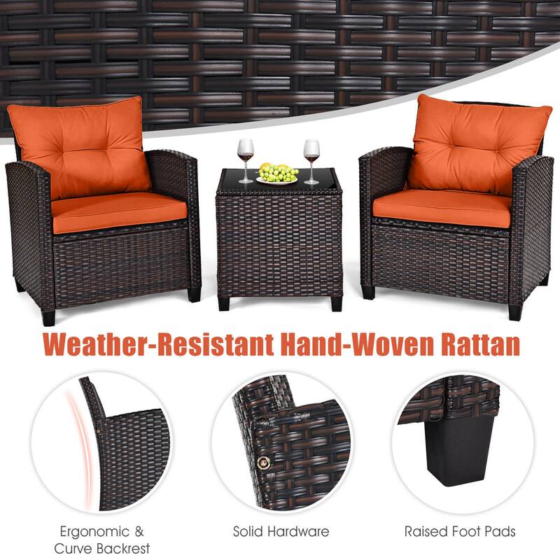Costway 3PCS Patio Rattan Furniture Set Cushioned Conversation Set - See Details