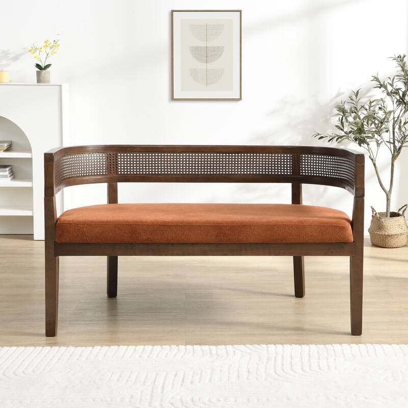 Christopher Knight Home - Modern Rattan Upholstered Loveseat with Hand-Woven Backrest - Dark Orange,Walnut