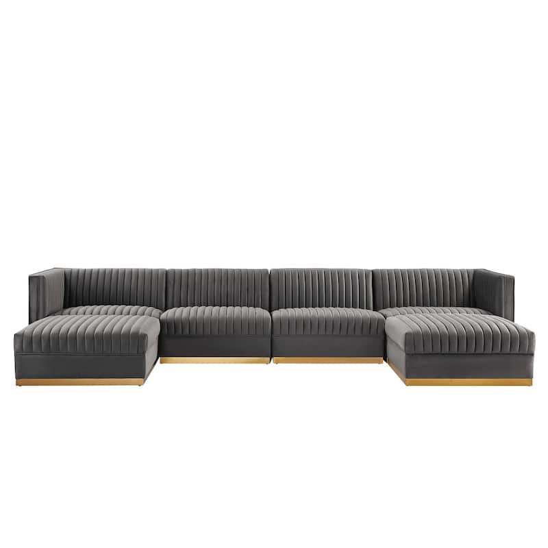 Sanguine Channel Tufted Performance Velvet 6-Piece Modular Sectional Sofa