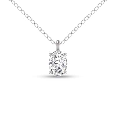 Marquee Lab Grown 1/4 Carat Oval Solitaire Diamond Pendant in 14K White Gold