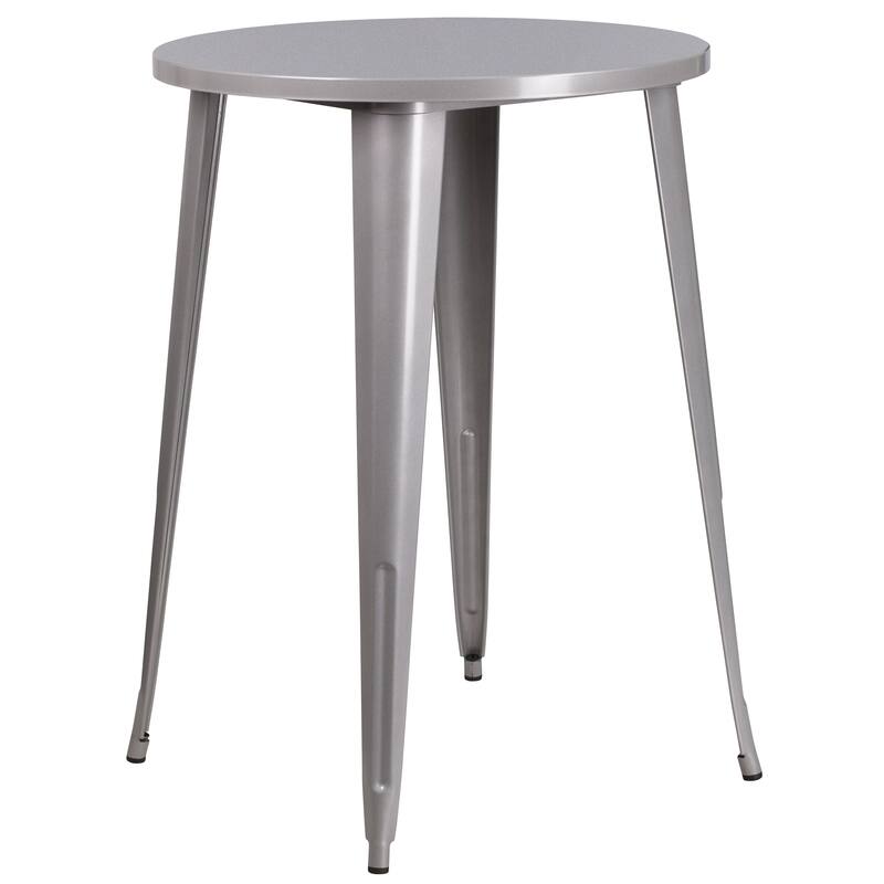 30'' Round Metal Indoor-Outdoor Bar Table Set with 2 Vertical Slat Back Stools - 30"W x 30"D x 41"H