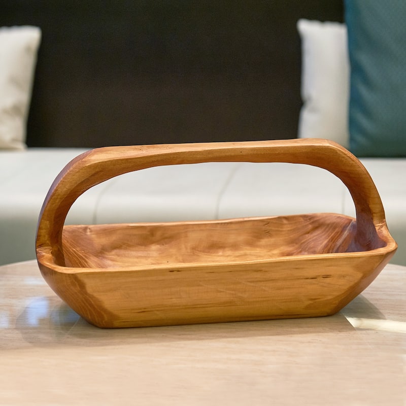 Rectangle Cedar Basket Handle for Fruit Vegetable Food Display - 16.8"x8.2"x7.8"