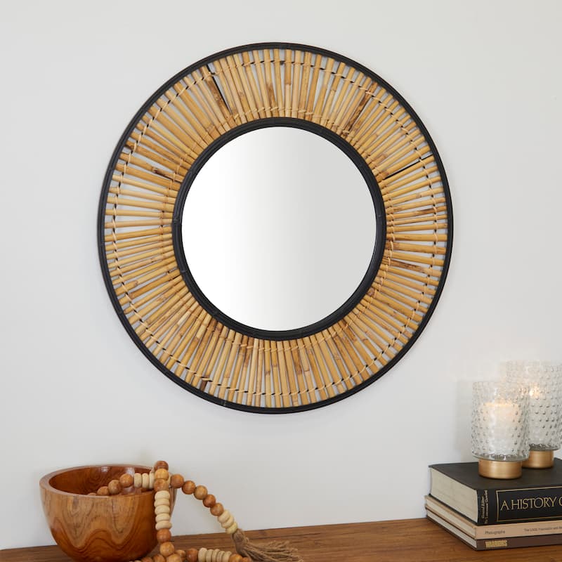 Metal Handmade Woven Wall Mirror - Brown - Roche River Decor