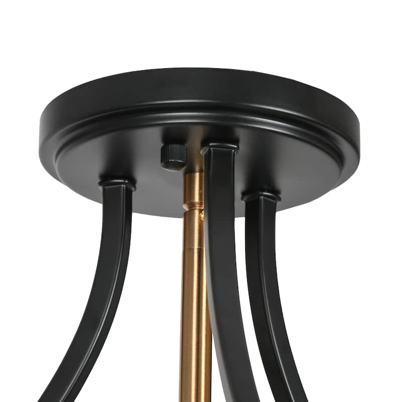 Zenith Modern Transitional Black Gold Semi Flush Mount Lights Drum Seeded Glass Foyer Ceiling Lights - D 14" x H 12.5"