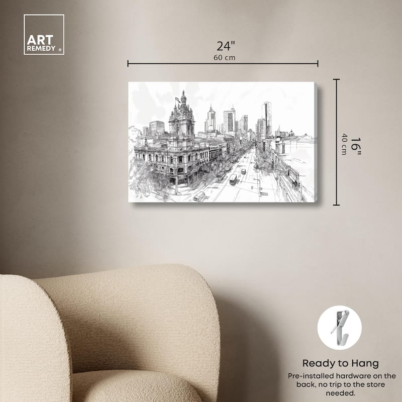 Collins Street Sketch Canvas by Art Remedy, Gallery Wrapped
