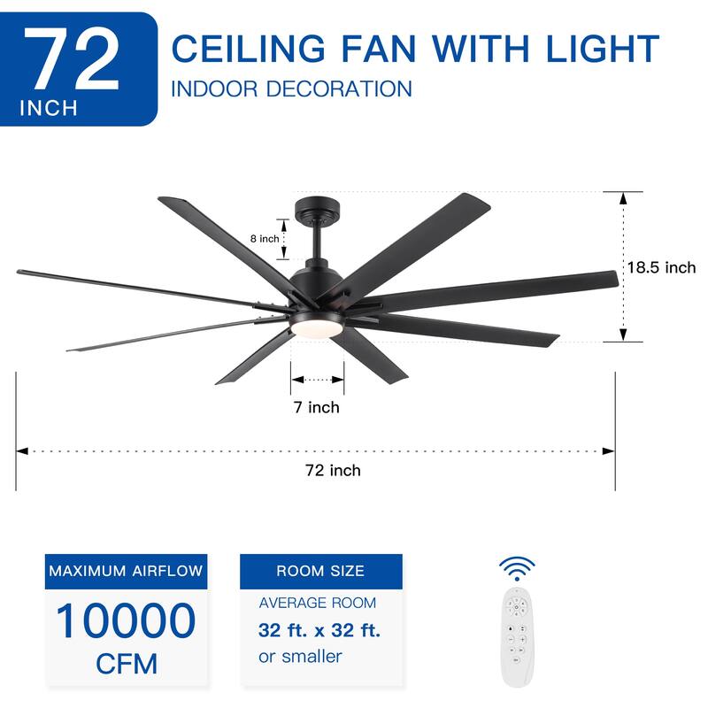 72" Ceiling Fan with LED light and App Remote Control