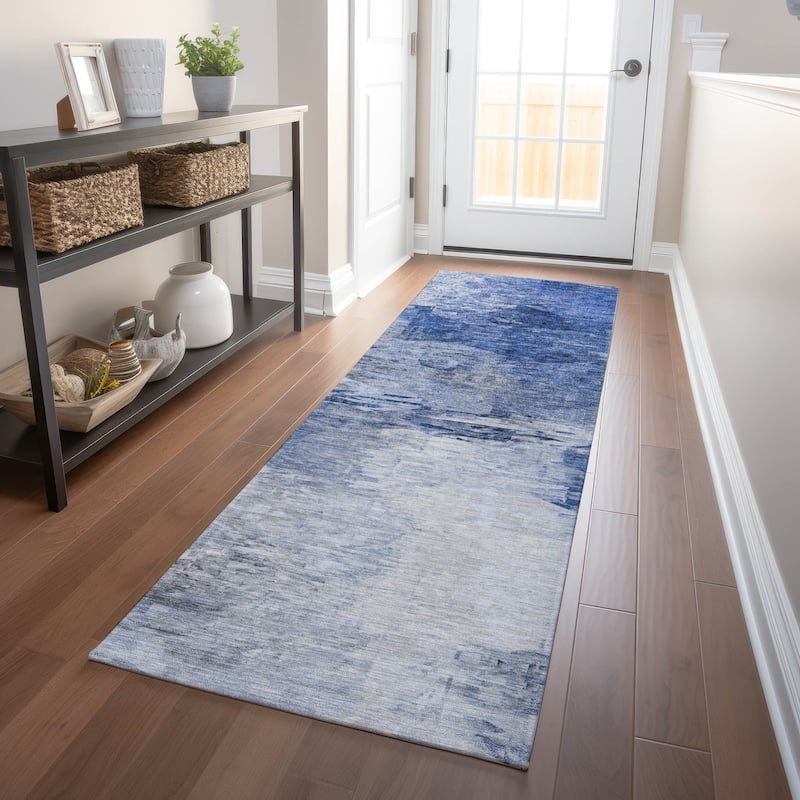Machine Washable Indoor/ Outdoor Chantille Abstract Ombre Rug - Blue - 2'3" x 7'6"
