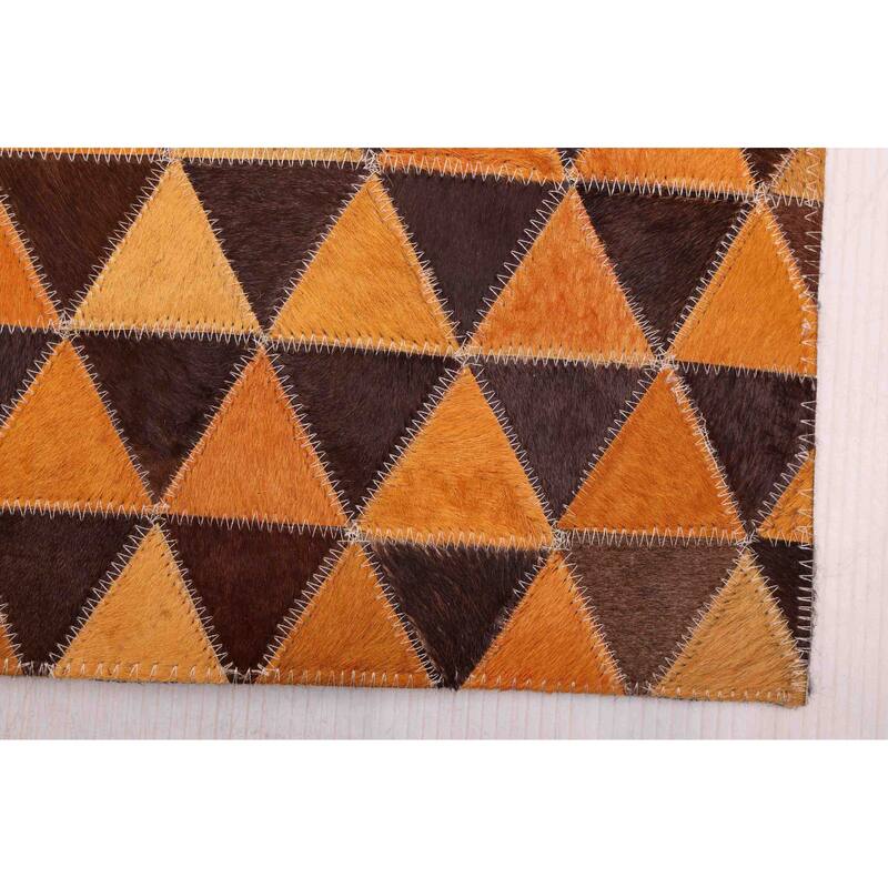 ECARPETGALLERY Handmade Cowhide Patchwork Orange Leather Rug - 5'11 x 5'11