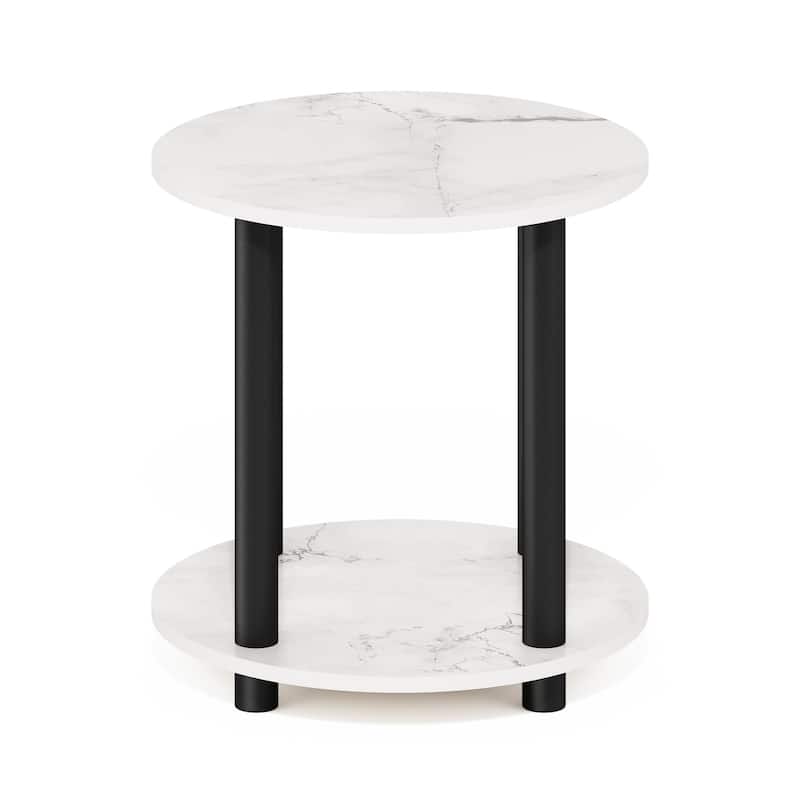 Furinno Turn-N-Tube 2-Tier Round Wooden End Table, Marble White