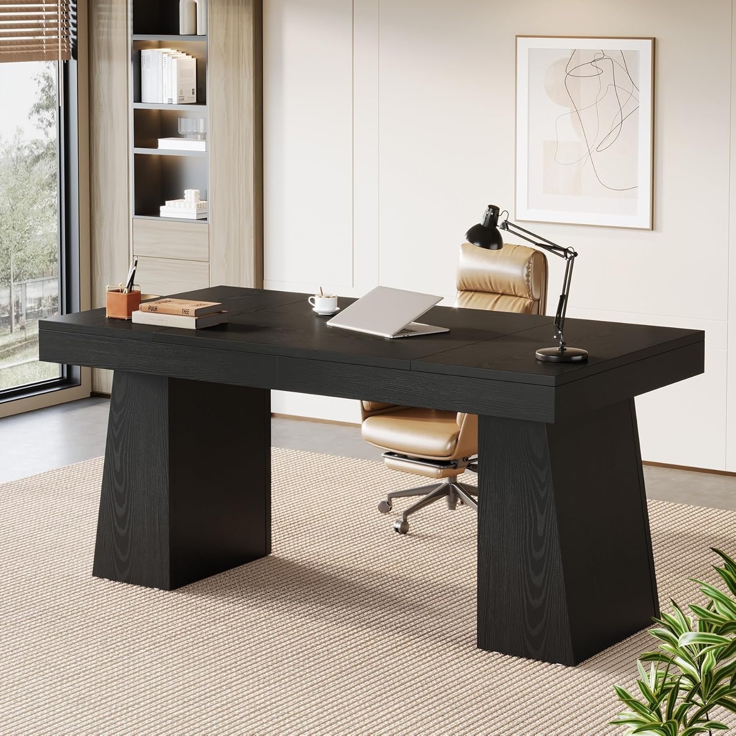 55" Modern Executive Desk, Large Home Office Desk with Double Pedestal