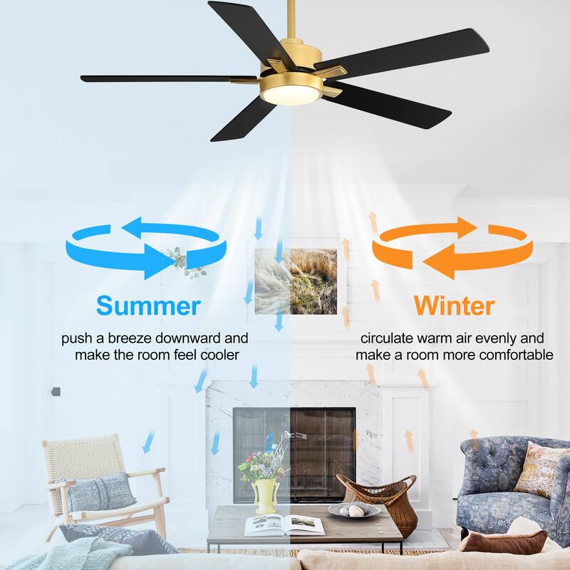 52-IN LED Gold 5 Blade Ceiling Fan with Light Kit and Remote-