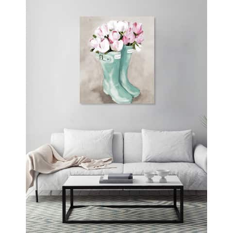 Oliver Gal 'Tulips In Spring Boots' Floral and Botanical Wall Art Canvas Print - Pink, Green