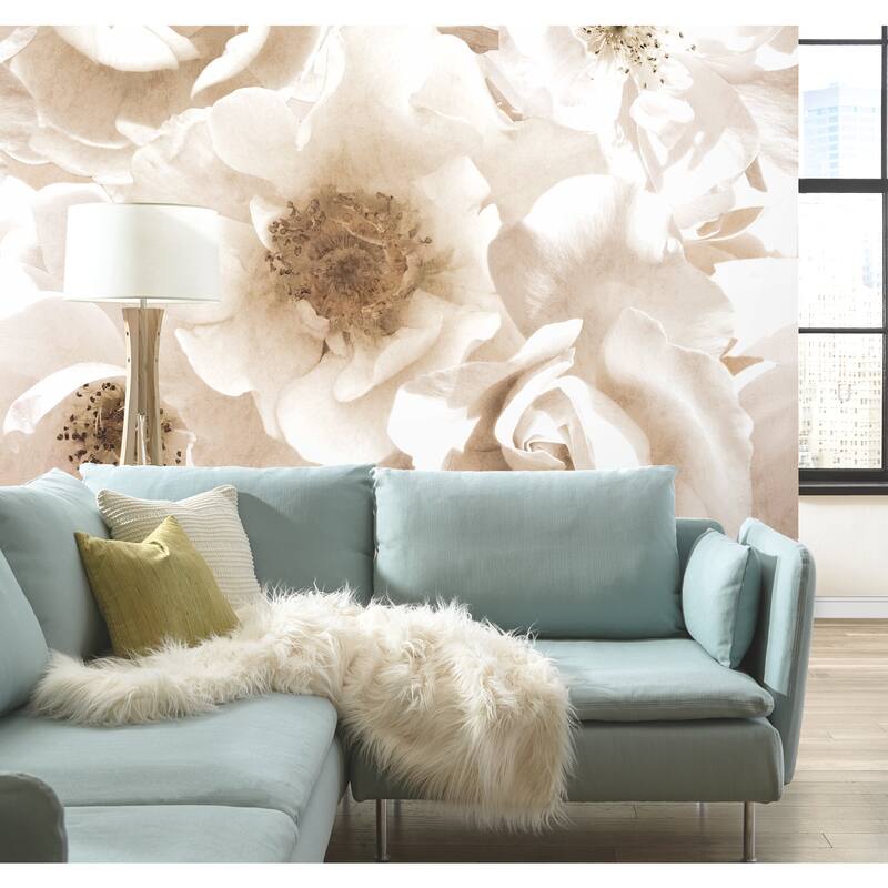 Mr. Kate Cream Floral Peel and Stick Wallpaper Mural - On Sale - Bed