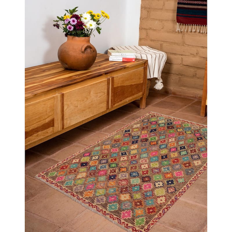 Modern Balochi Horne Brown/Beige Hand Knotted Wool Rug - 3'3'' x 5'1''