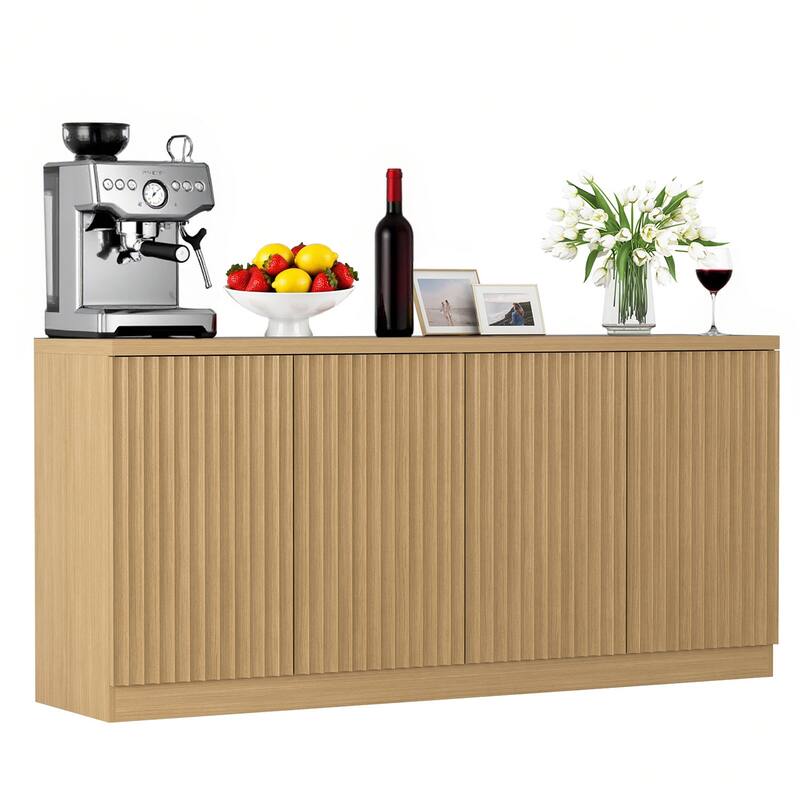 Buffet Cabinet with Storage, 62.60" Sideboard Cabinet with 4 Doors & Shelves, Wooden Bar Credenza Storage for Living Room