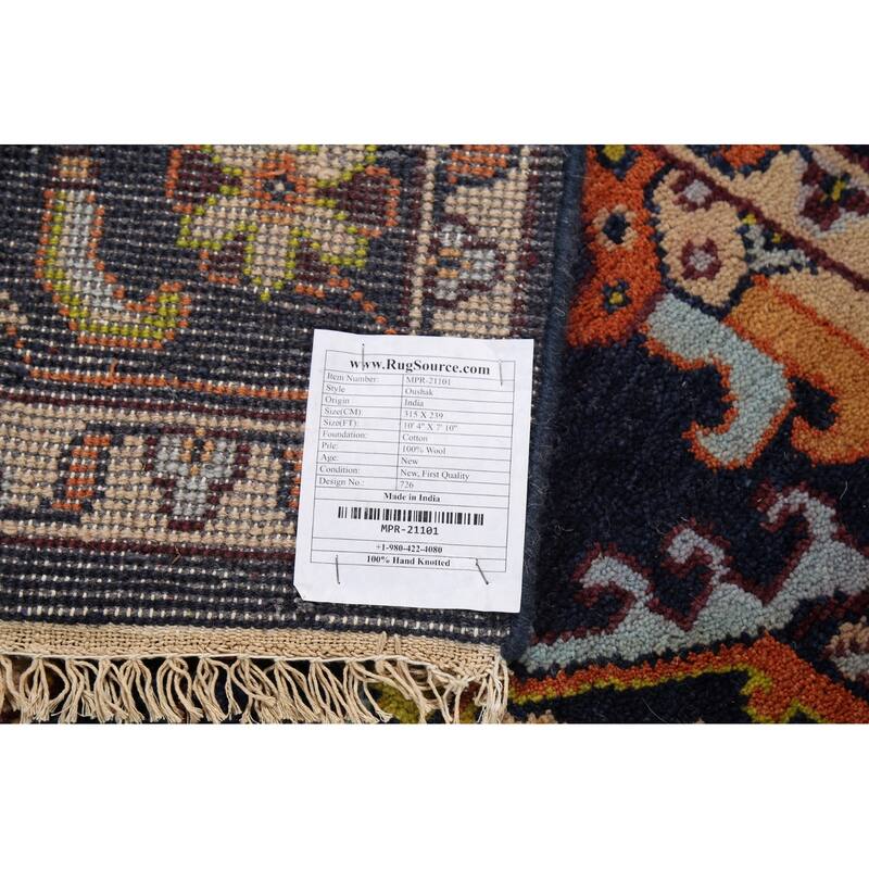 All-Over Blue Geometric Oushak Oriental Area Rug Handmade Wool Carpet - 7'10"x 10'4"