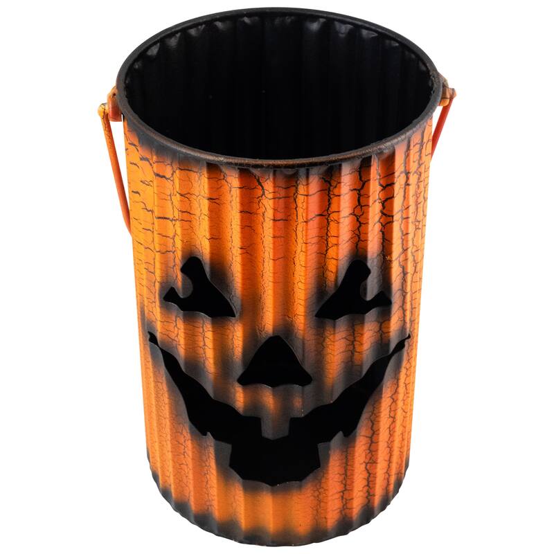 3 Piece Black Orange Metal Pumpkin Lantern Set Halloween Decoration
