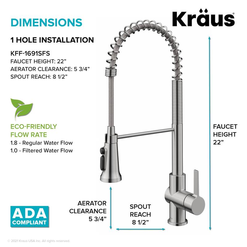 Kraus FS-1001-KFF-1691 Britt 1.8 GPM Single Hole Pre-Rinse Pull Down