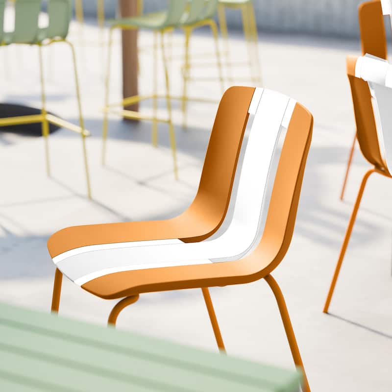 Malwee 4 PCS Indoor/Outdoor PP Plastic Chairs, Modern Striped Color Seat with Sturdy Metal Legs - for Living Room, Café, Terrace