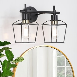 Vintage Matte Black Bathroom Vanity Light Farmhouse Wall Sconce with Cage