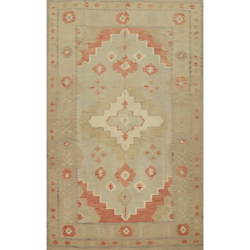 Hand Woven Oriental 100% Wool Carpet Southwestern Tribal Greys & Charcoal Kilim Area Rug - 9' 7'' X 6' 10''