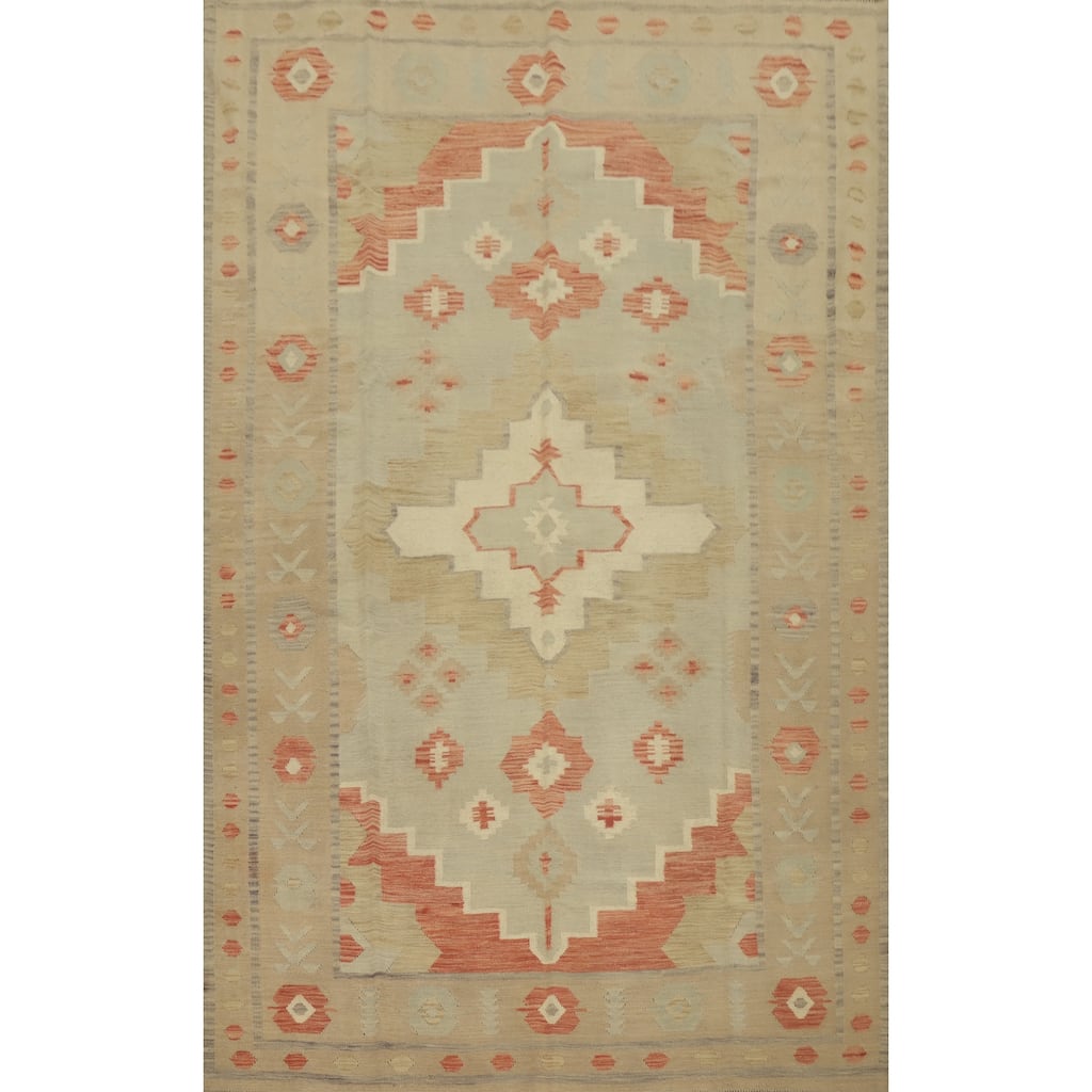 Hand Woven Oriental 100% Wool Carpet Southwestern Tribal Greys & Charcoal Kilim Area Rug - 9' 7'' X 6' 10''