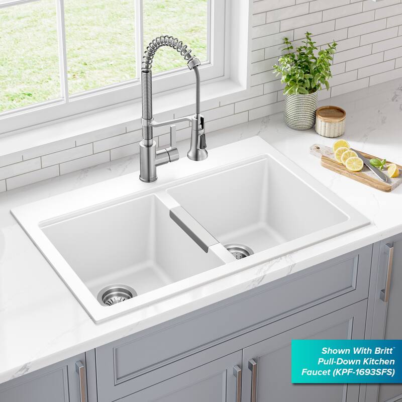 KRAUS Granite 33 inch 2-Bowl Undermount Drop-in Kitchen Sink