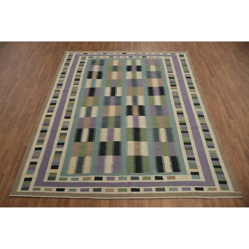 Hand Woven Oriental 100% Wool Carpet Southwestern Modern Multi-Colored Kilim Area Rug - 10' 2'' X 8' 5''