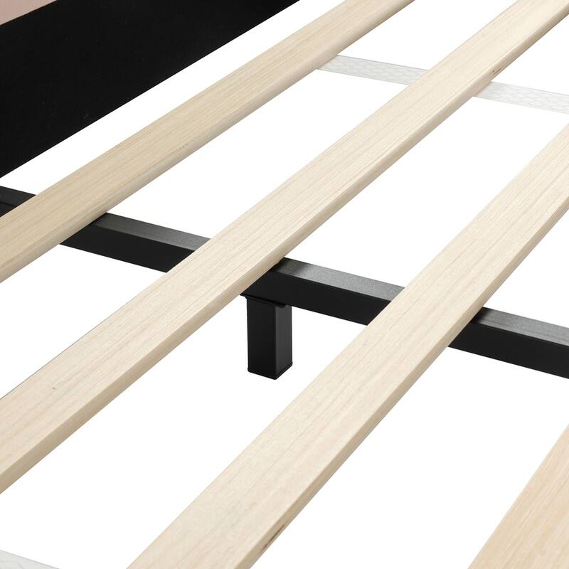 Upholstered Grounded Bed Mother & Child Bed with Bedside Desk and Little Round Stool