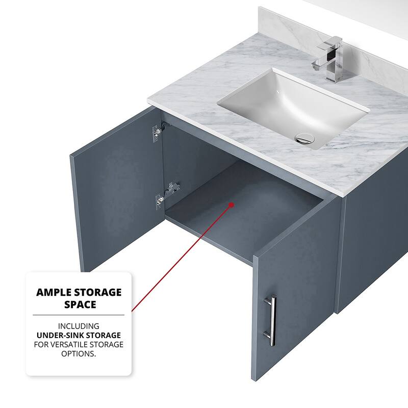 Monte Stainless Steel Bathroom Vanity Set with Marble Top, Chrome Faucet, 30" x 32" Mirror, Scratch & Stain Resistant