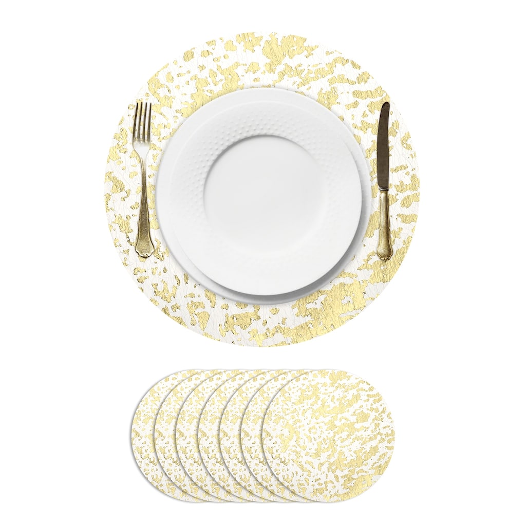 8Pcs Disposable Round Placemats, 13" Metallic Glitters Foil Mesh Mats
