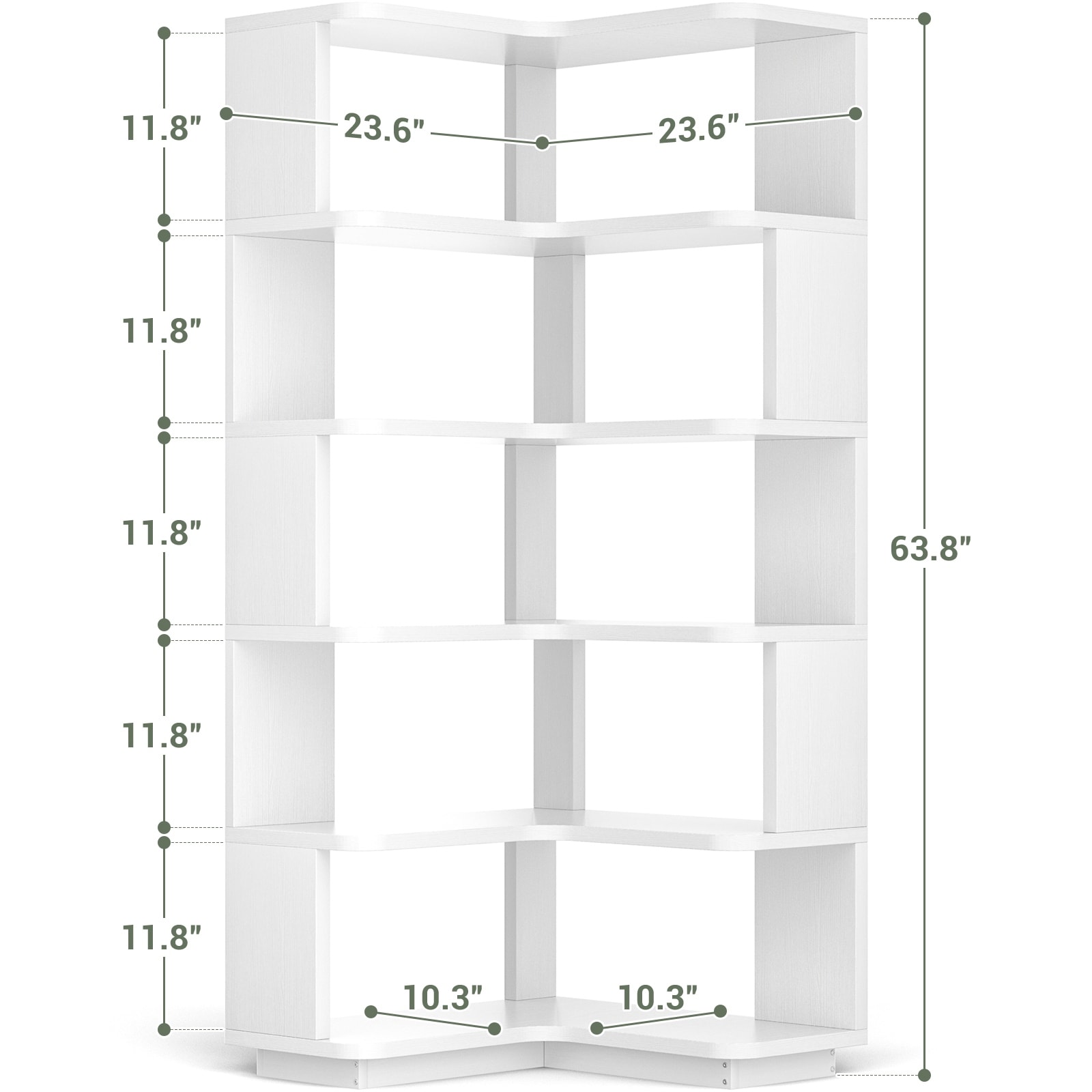 5-Tier Corner Space Shelving Bookshelves, Freestanding Display Storage Shelving