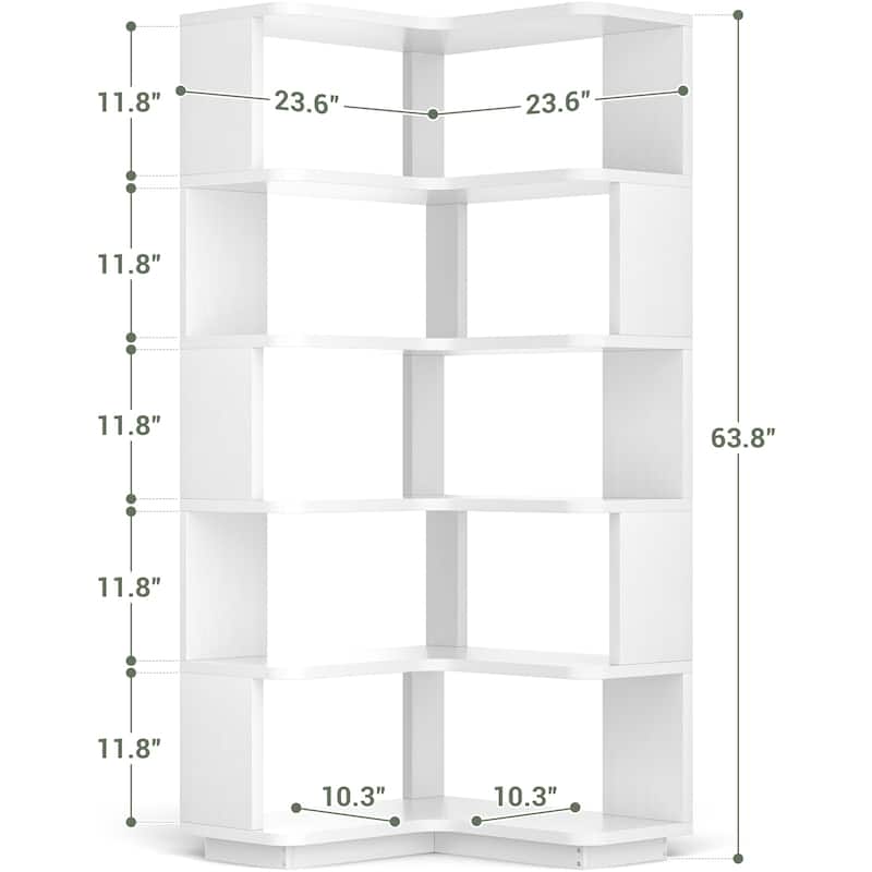 5-Tier Corner Space Shelving Bookshelves, Freestanding Display Storage Shelving