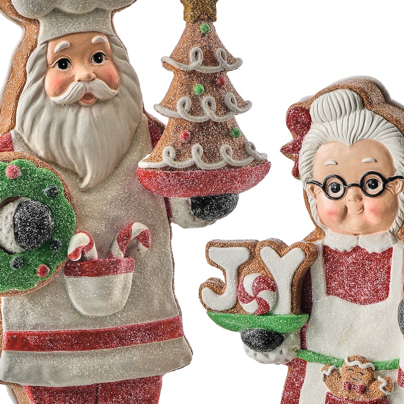 11-12" Resin Santa and Mrs Claus Sweets Set of 2