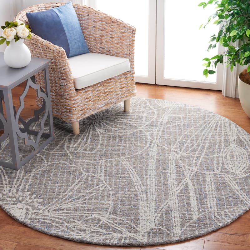 SAFAVIEH Handmade Metro Aldegonda Modern Floral Wool Rug - 6' Round - Beige/Ivory