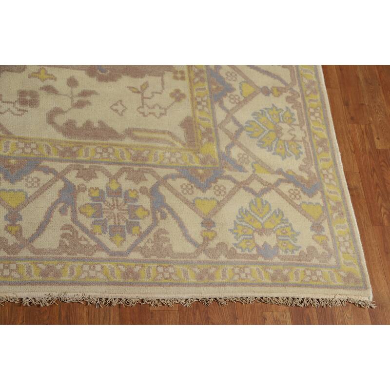 Earth Tone Oushak Indian Area Rug Handmade Bedroom Beige Wool Carpet - 8'1" x 9'9"