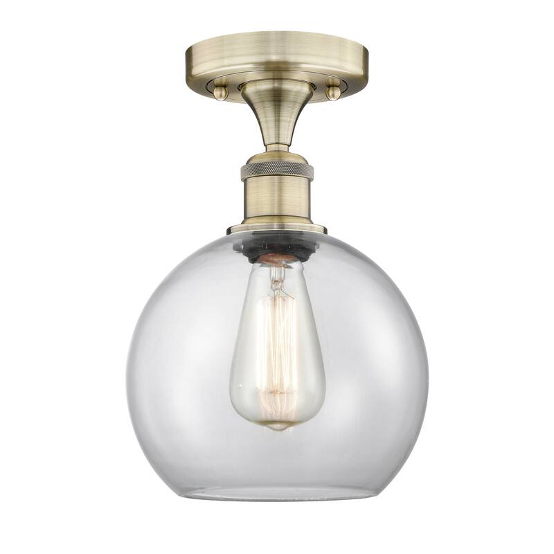 Innovations Lighting Edison Athens - 1 Light 8" Semi-Flush Mount - Antique Brass/Clear