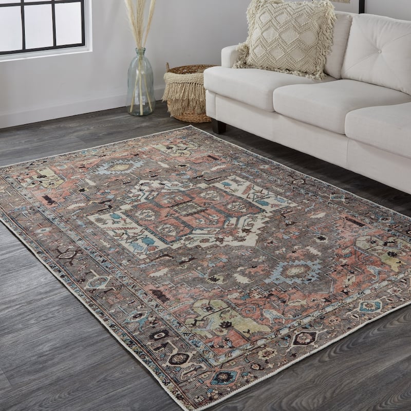 HomeRoots 9' X 12' Taupe Red And Brown Floral Area Rug - 9' x 12' - Bed ...
