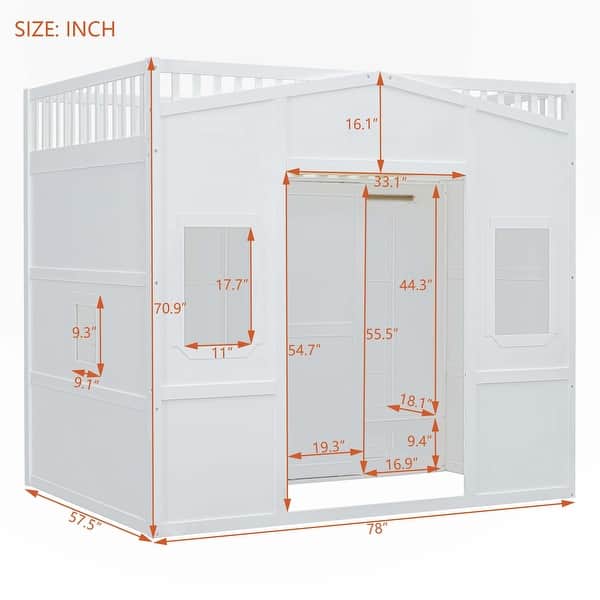 dimension image slide 2 of 5, House Loft Bed With Ladder and Wardrobe