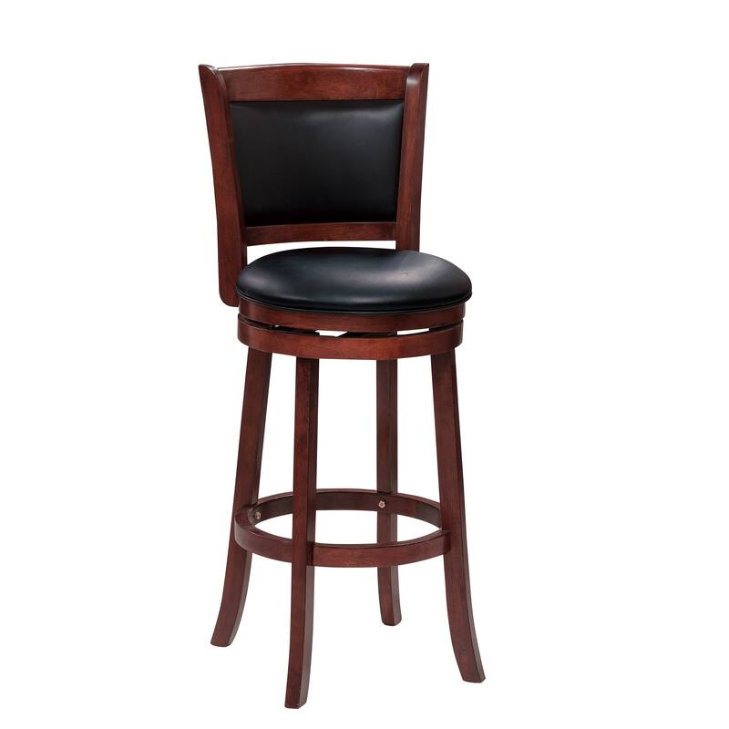 Swivel Pub Height Bar Chair - Dark Cherry Finish with Faux Leather Upholstery