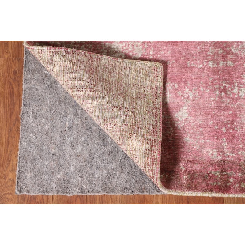 All-Over Pink Abstract Modern Area Rug Handmade Wool Carpet - 5'6" x 8'1"