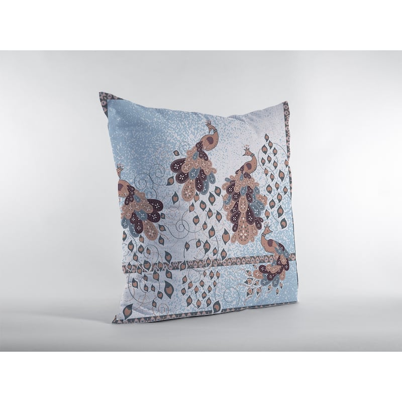 18" Blue Brown Boho Bird Zippered Suede Throw Pillow