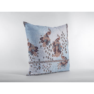 18" Blue Brown Boho Bird Zippered Suede Throw Pillow