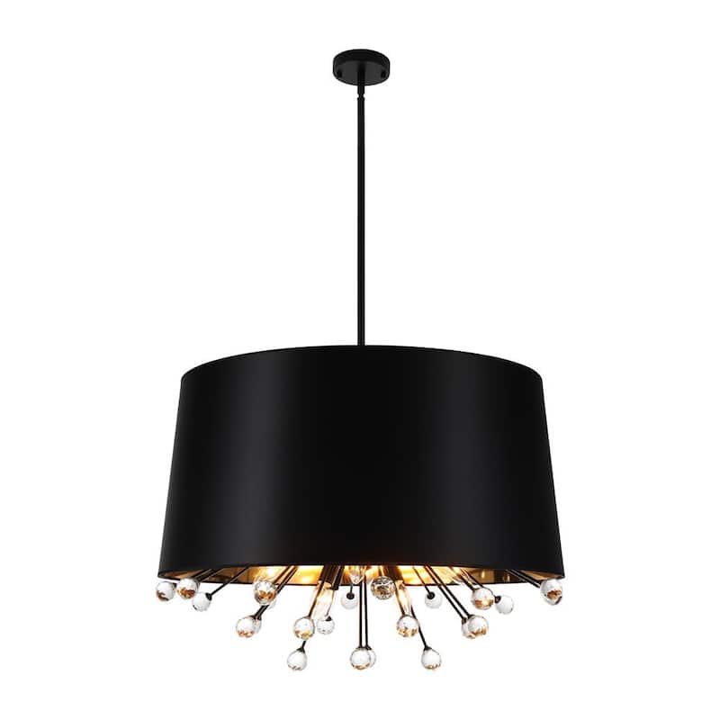 Statement Luxury Crystal Wide Black Fabric Drum Lantern Chandelier - 30.7 in